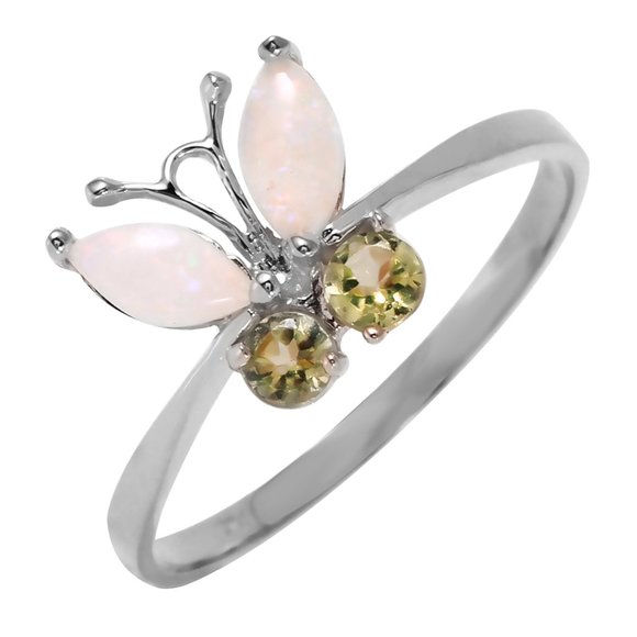 Galaxy Gold Products Jewelry - 14K. SOLID GOLD BUTTERFLY RING W OPALS & PERIDOTS